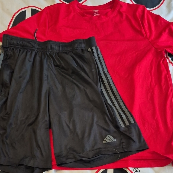 Adidas Men's Black Athletic Shorts with Gray Stripes - Picture 1 of 4